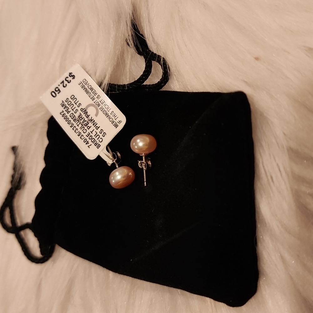 Belle de Mer Cultured Freshwater Button Pearl (8-9mm) Stud Earrings in Pink